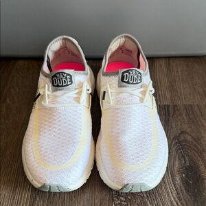 Hey Dude Women's White Athletic Slip-On Sneakers with Pink Insole